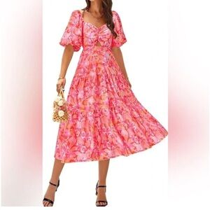 Psychedelic paisley 70s print cottagecore Floral Pink Maxi Dress